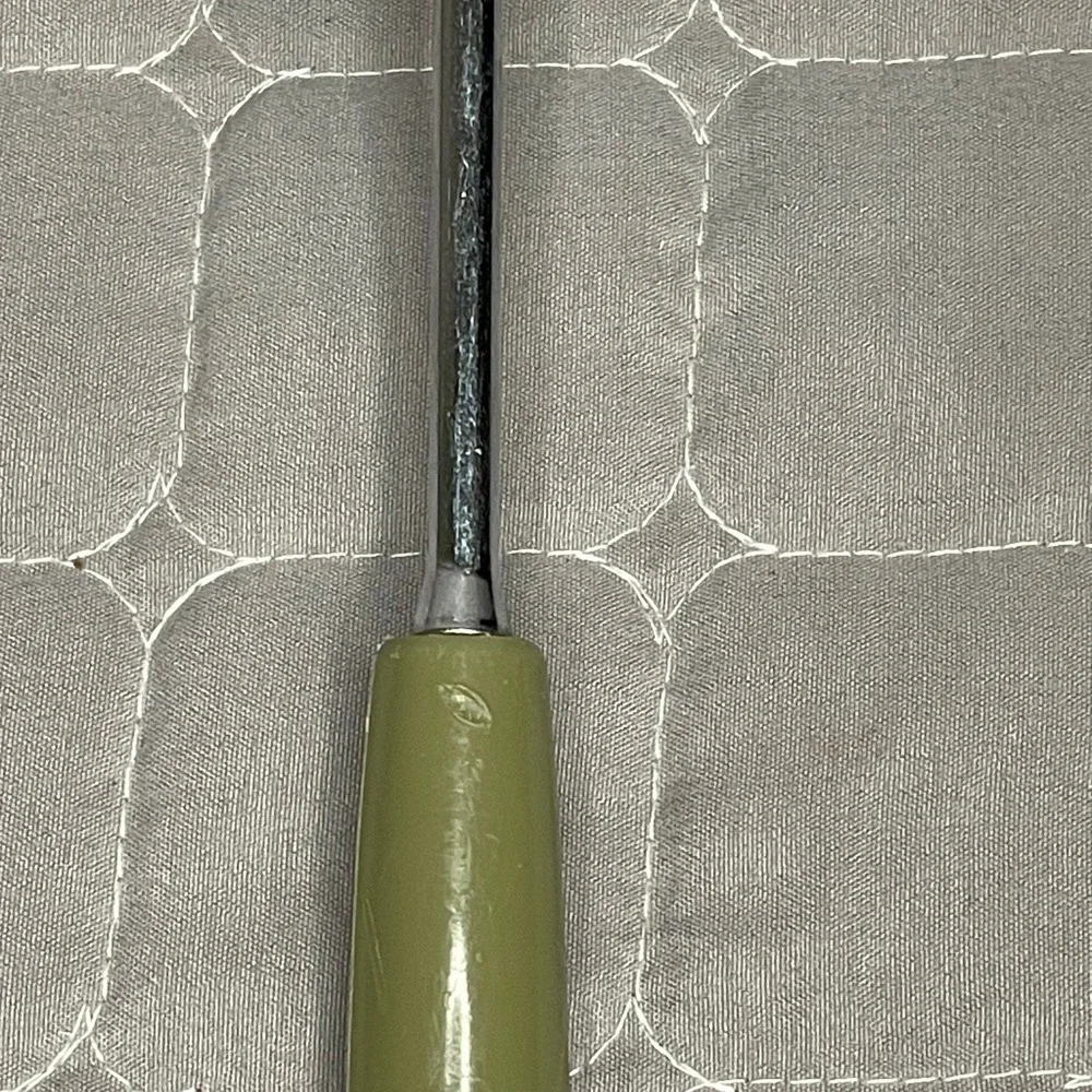 EKCO Vintage Slotted Spoon Chromium Plated Avocado‎ Green Plastic Handle USA